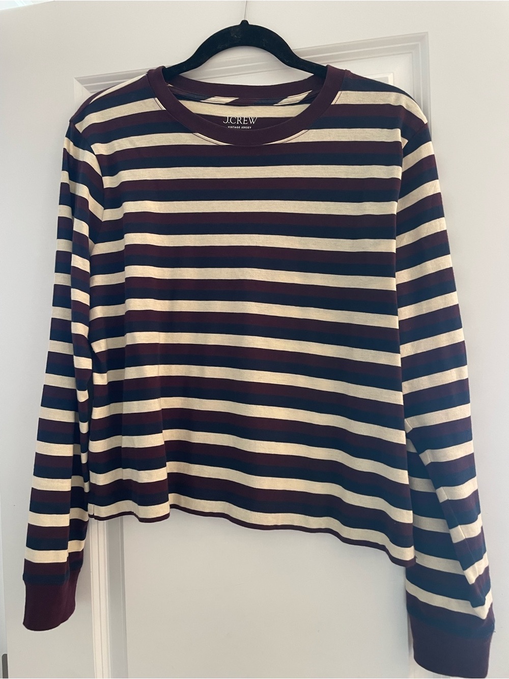 J. Crew Cropped Vintage Jersey Striped Tee in Burgundy, Navy & Cream